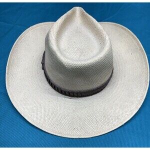 Vintage 90s Stetson Stampede 4X Straw Cowboy Hat Natural Size 7 Western 56cm